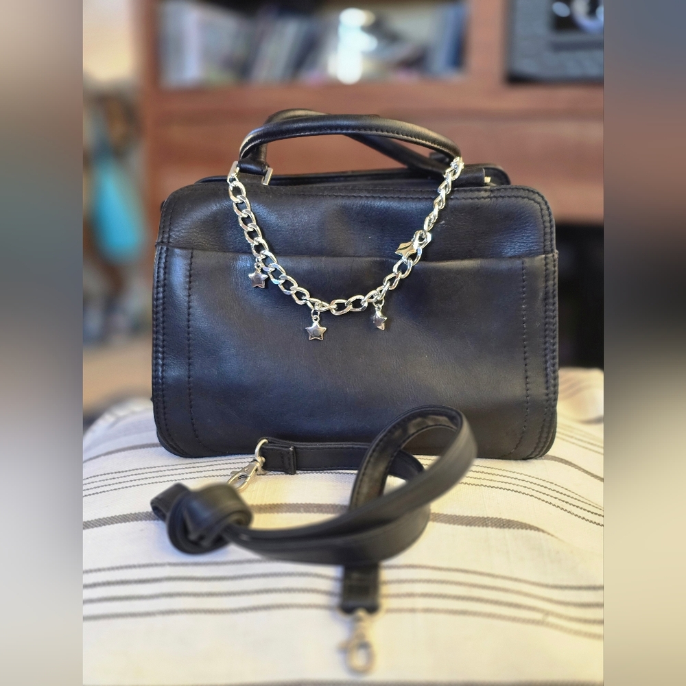 Black Leather Satchel With crossbody Strap -Preston & York